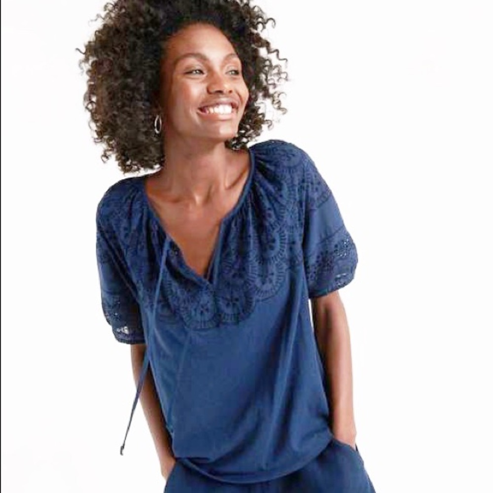 Lucky Brand Embroidered Cut Out Peasant Navy XS